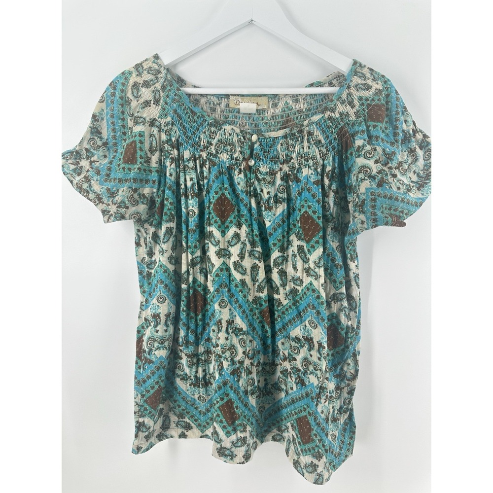 Davina Blouse Women's Large‎ Puff Flutter Sleeve Boho Peasant BB03